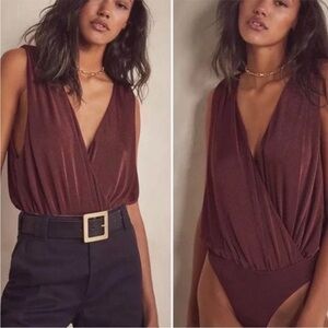 NWT Free People Night Owl Sleeveless Thong Bodysuit In Nutmeg Size M